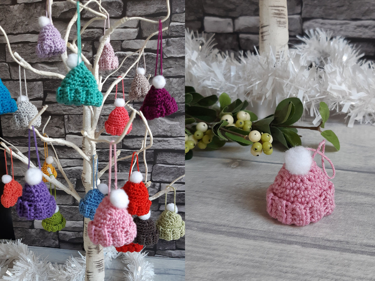 Bobble hat crochet pattern for miniature bobble hat Christmas decoration digital crochet pattern for winter hat pom pom hat