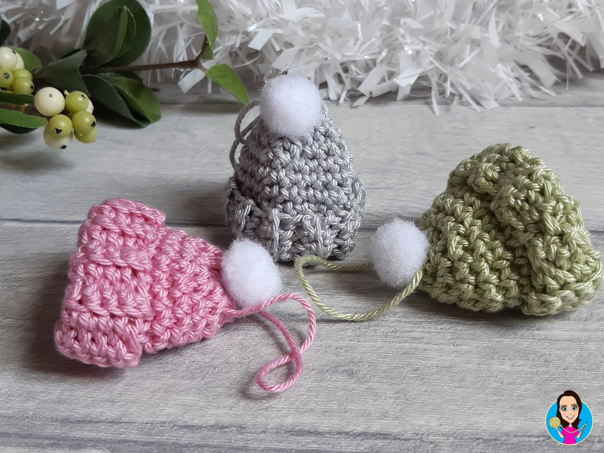 Bobble hat crochet pattern for miniature bobble hat Christmas decoration digital crochet pattern for winter hat pom pom hat