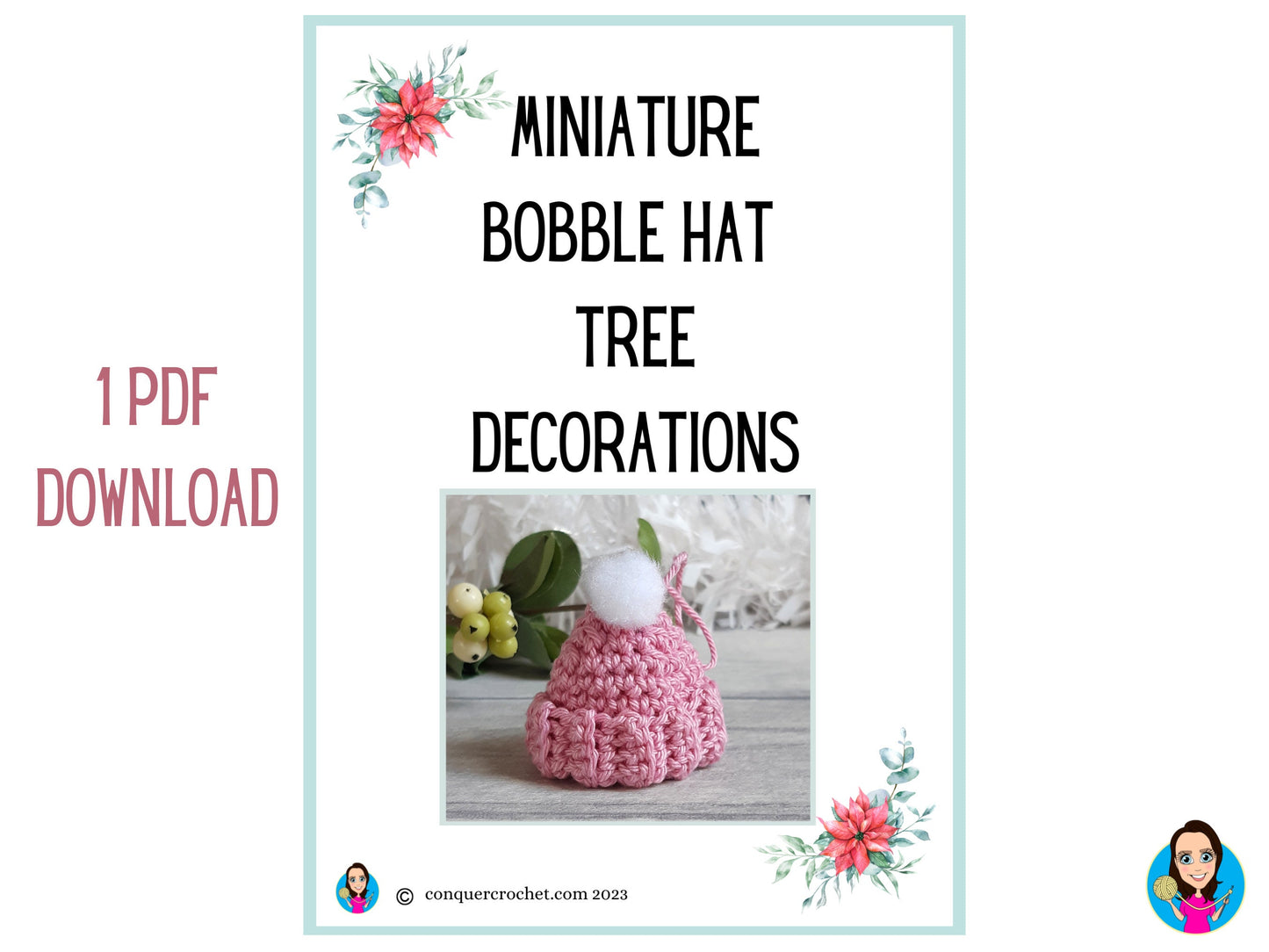 Bobble hat crochet pattern for miniature bobble hat Christmas decoration digital crochet pattern for winter hat pom pom hat