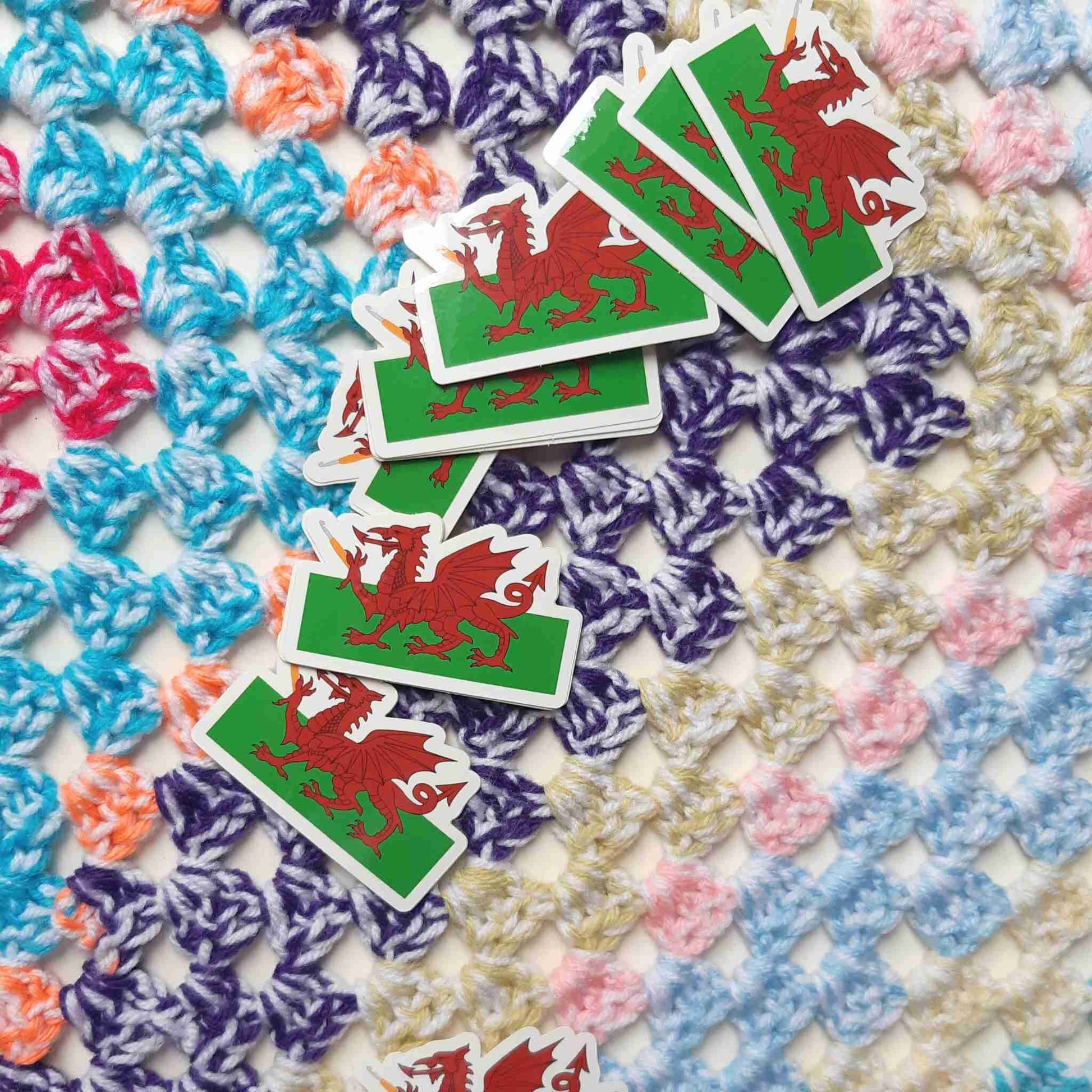 Funny Welsh Dragon Crochet Hook Die Cut Sticker,WIP Notebook Planner Sticker Full Colour Waterproof Glossy Crochet Laptop Decal Crochet Gift