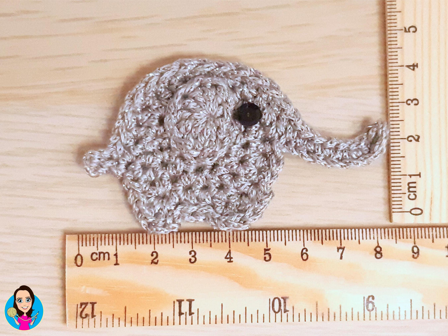 Silver Elephant Applique Hand Crocheted – Cotton Animal Patch for Clothes