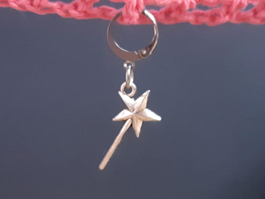 Wand Charm Silver Stitch Marker