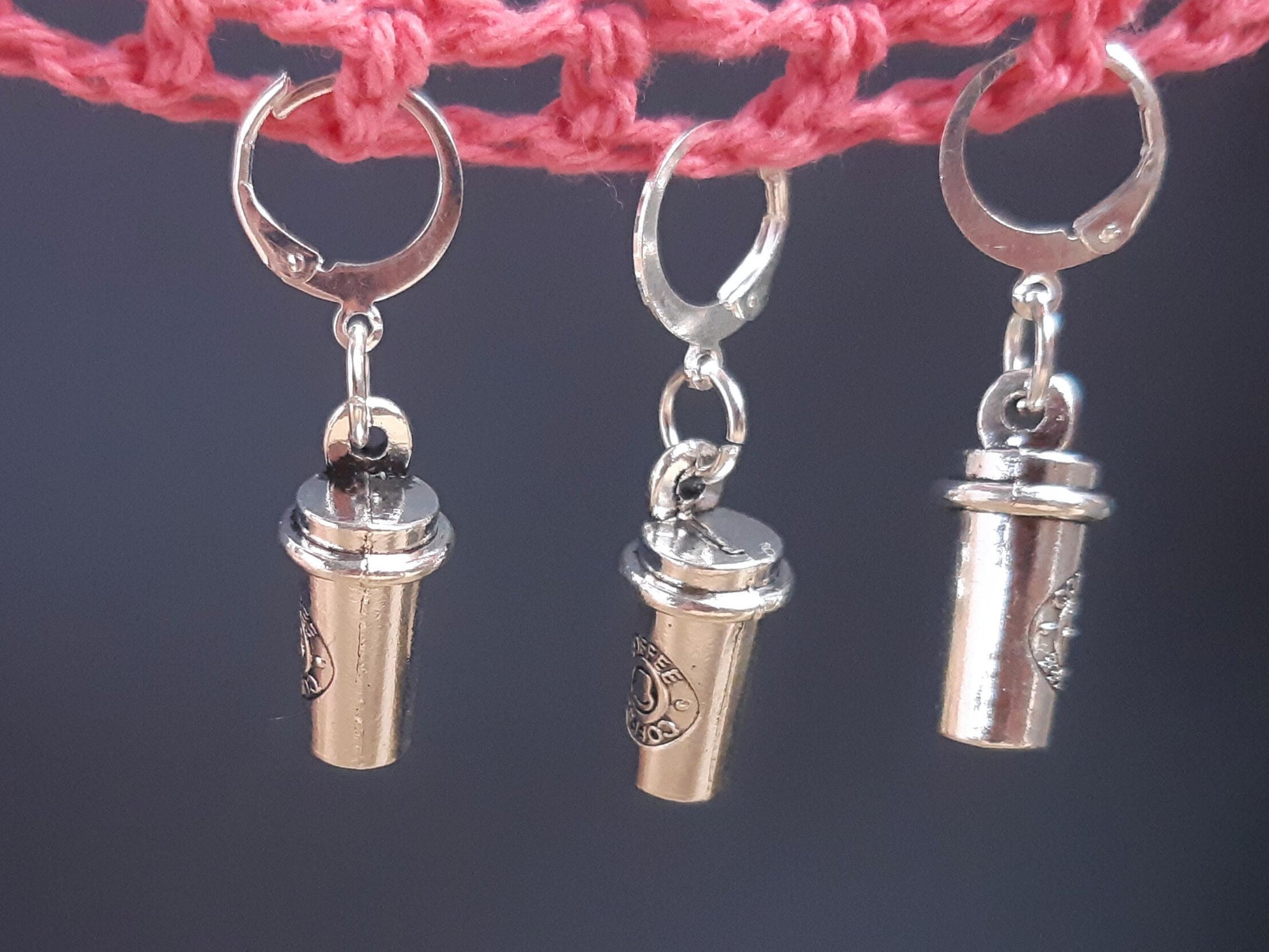 Coffee Cup Charm Silver Stitch Marker