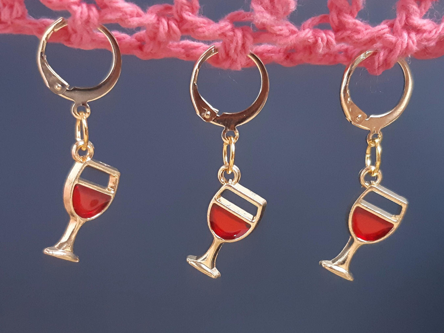 Red Wine Glass Charm Gold Stitch Marker