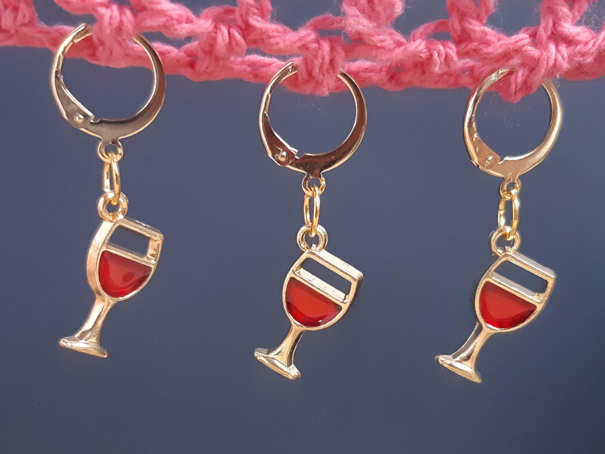 Red Wine Glass Charm Gold Stitch Marker