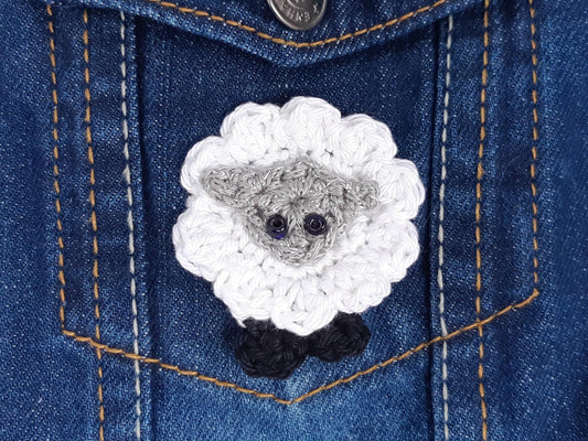 White Sheep Applique Hand Crocheted – Cotton Animal Patch for Clothes