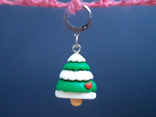 Snowy Christmas Tree Kawaii Stitch Marker