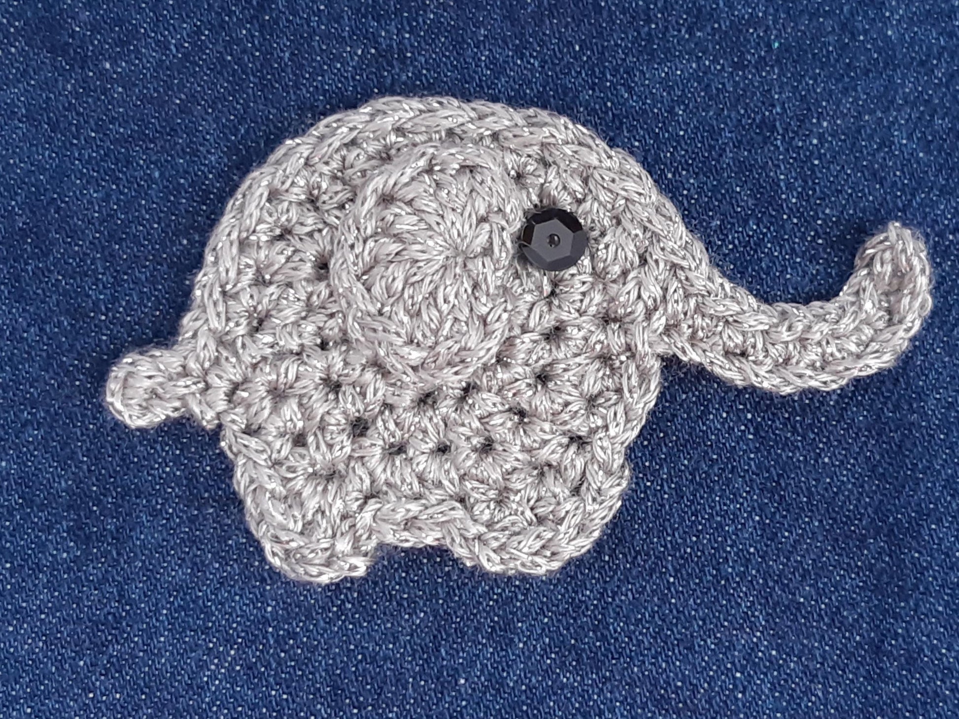 Silver Elephant Applique Hand Crocheted – Cotton Animal Patch for Clothes
