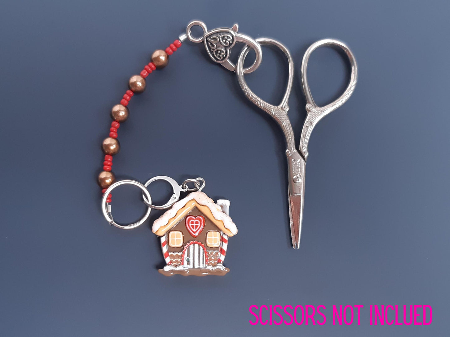 Gingerbread House Beaded Scissor Fob and Stitch Marker Set