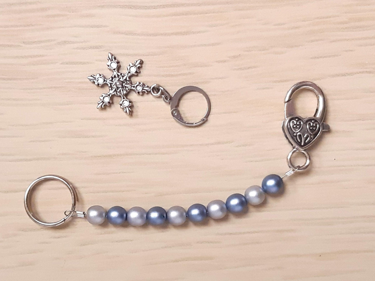 Snowflake Beaded Scissor Fob and Stitch Marker Set