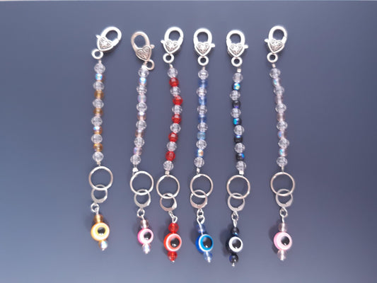 Evil Eye Beaded Scissor Fob and Stitch Marker Set