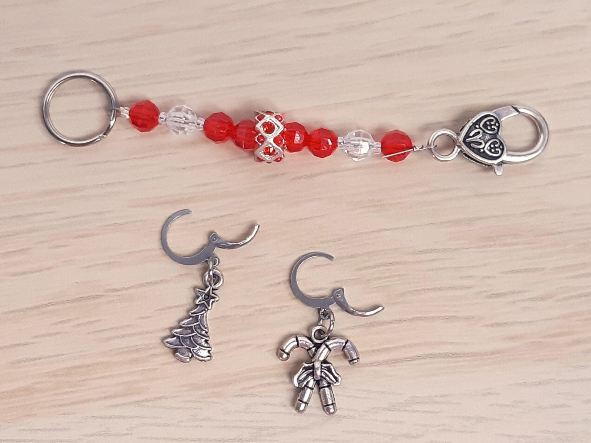 Christmas Beaded Scissor Fob and Stitch Markers Set