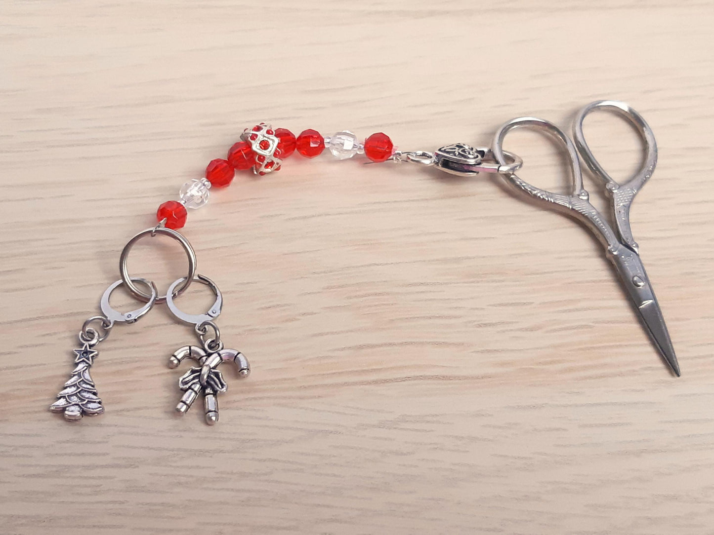 Christmas Beaded Scissor Fob and Stitch Markers Set