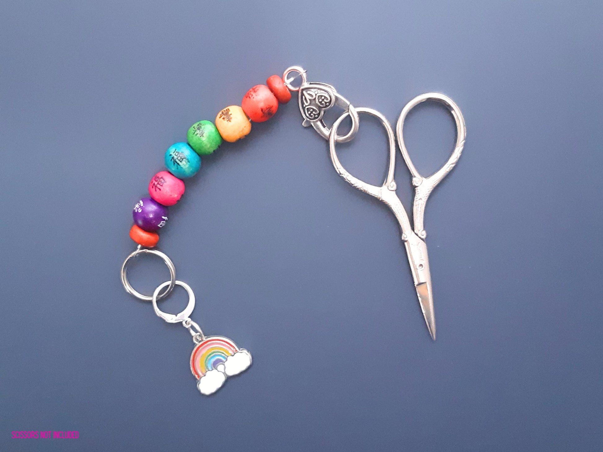 Rainbow Beaded Scissor Fob and Stitch Marker Set
