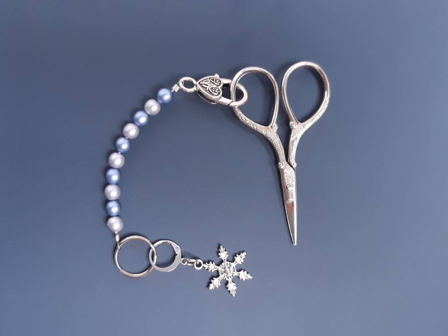 Snowflake Beaded Scissor Fob and Stitch Marker Set