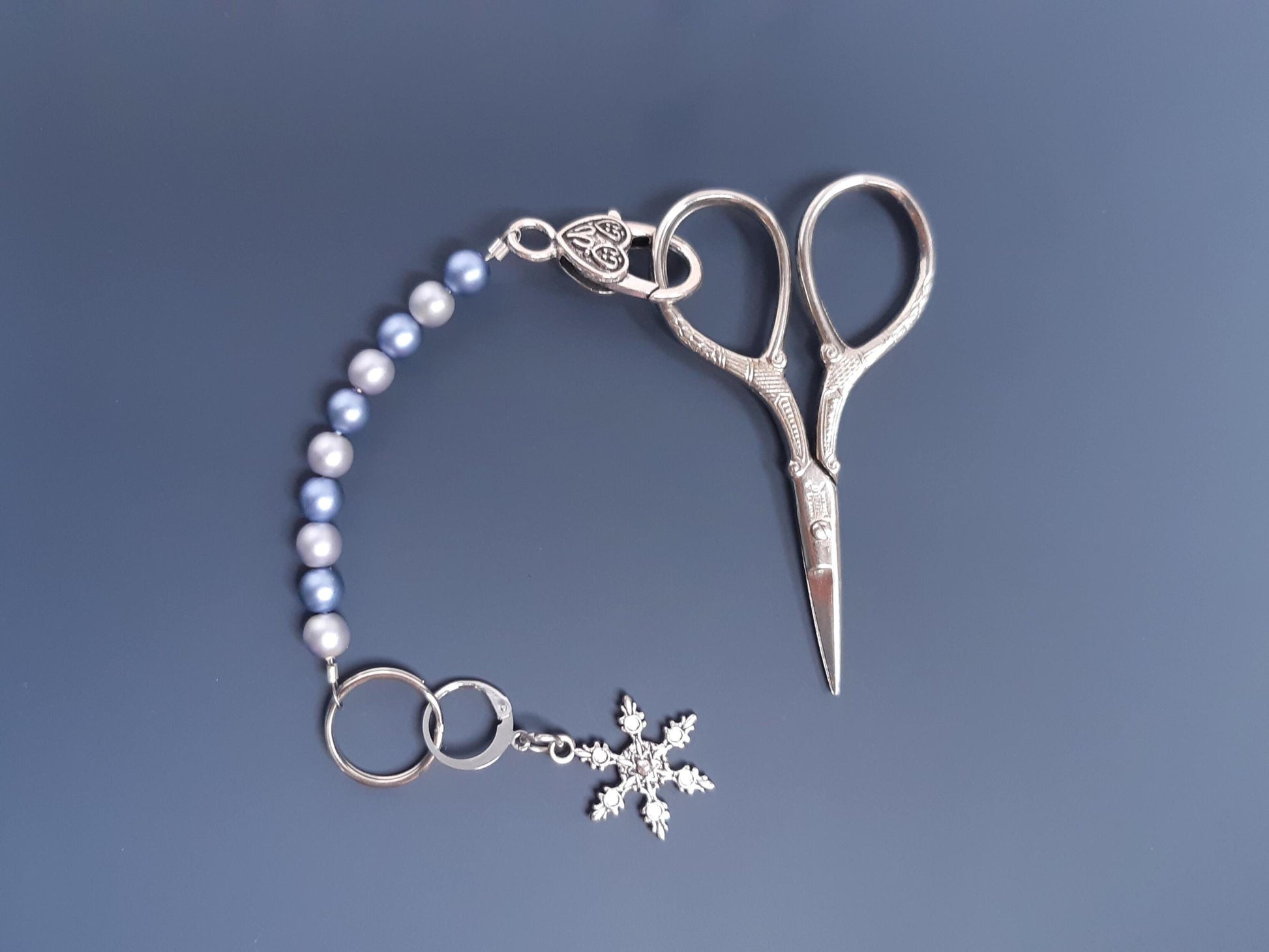 Snowflake Beaded Scissor Fob and Stitch Marker Set