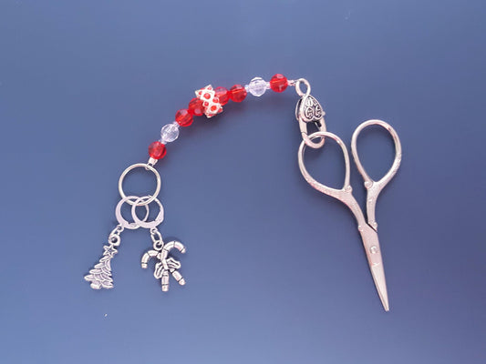 Christmas Beaded Scissor Fob and Stitch Markers Set