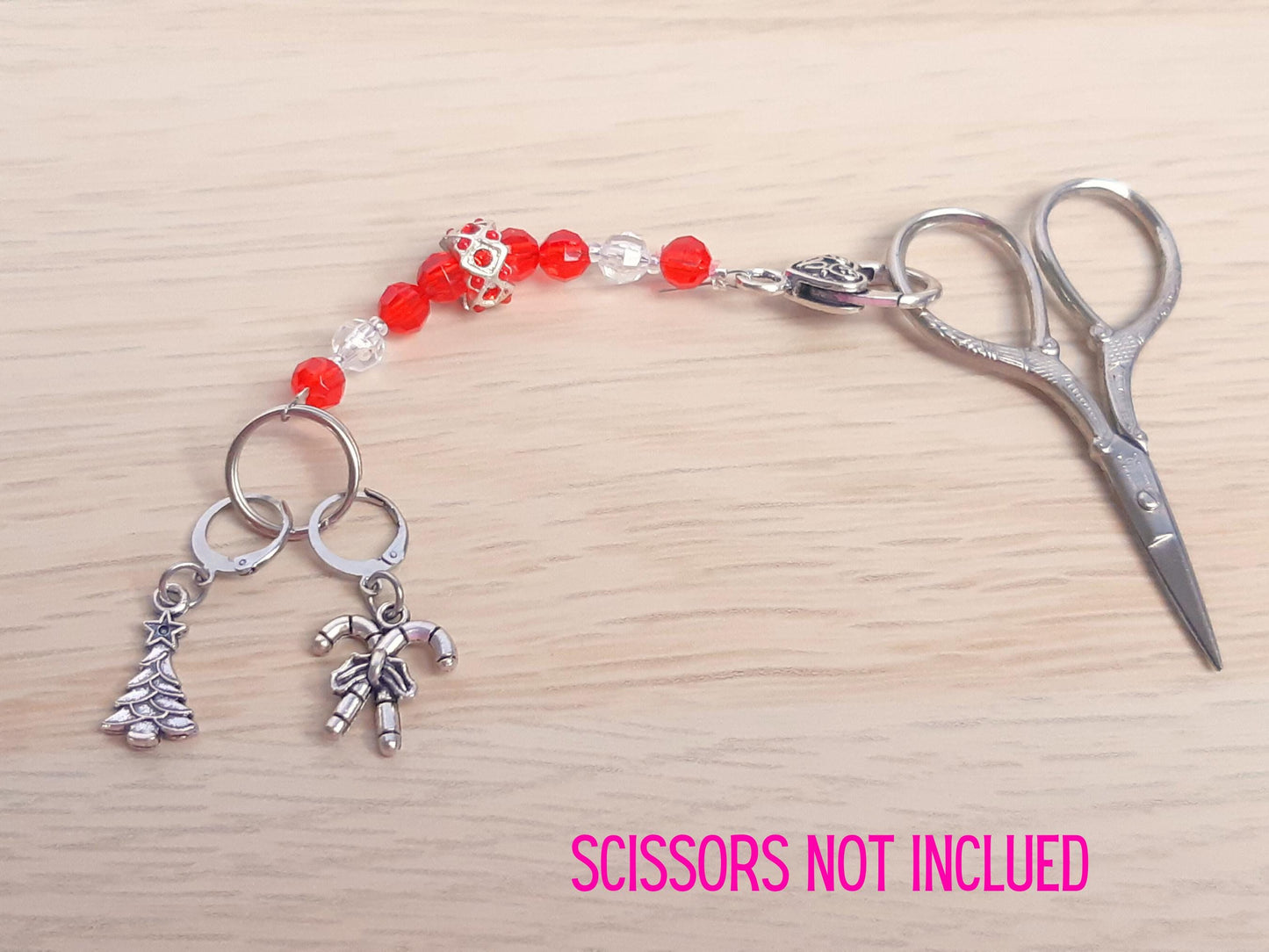Christmas Beaded Scissor Fob and Stitch Markers Set