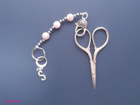 Personalised Initial Beaded Scissor Fob and Stitch Marker Set