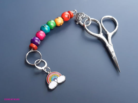 Rainbow Beaded Scissor Fob and Stitch Marker Set