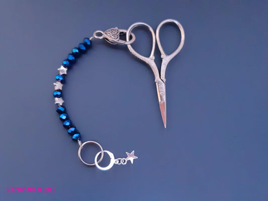 Star Blue Faceted Bead Scissor Fob Stitch Marker Set