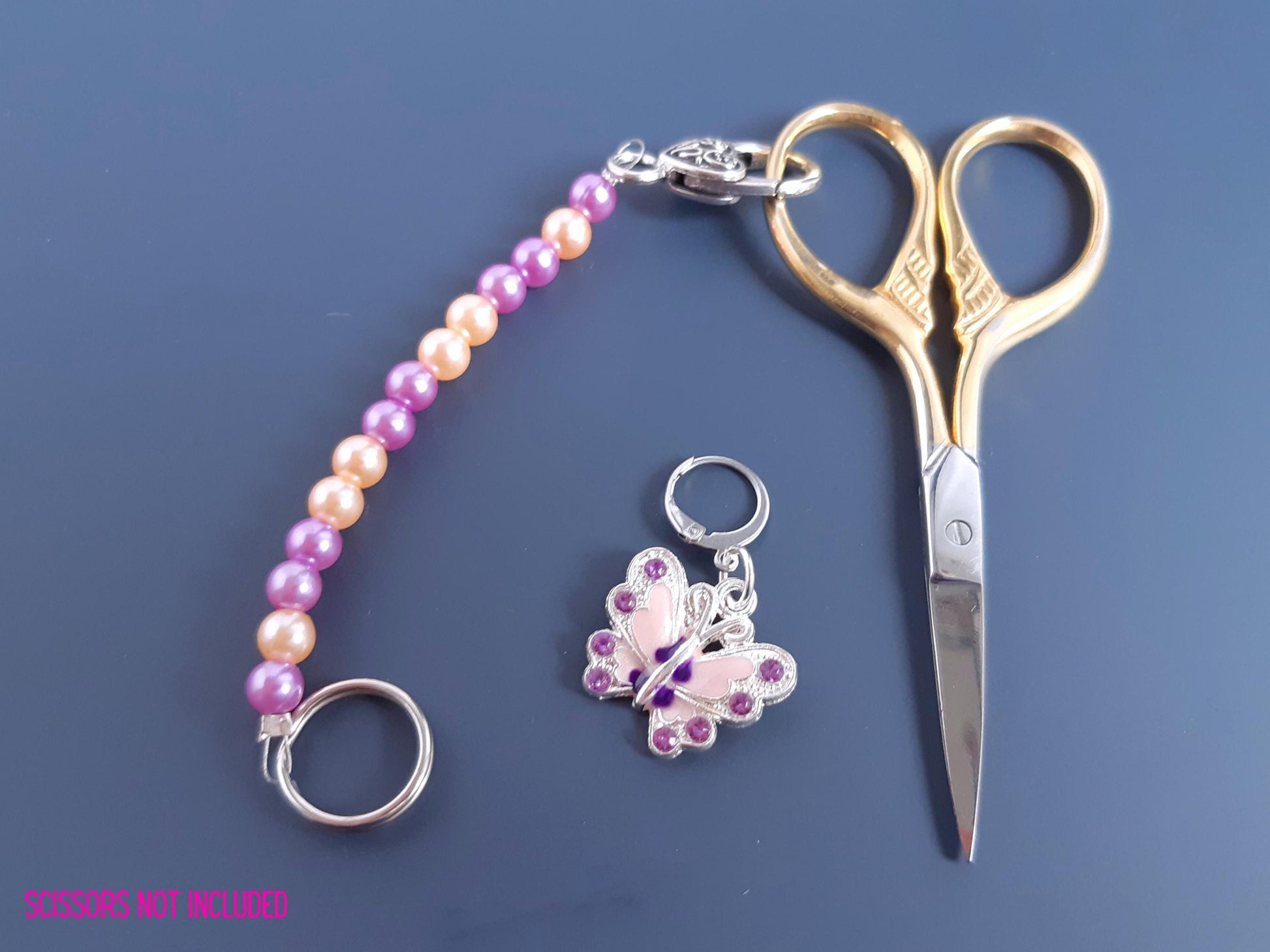 Butterfly Beaded Scissor Fob and Stitch Marker Set