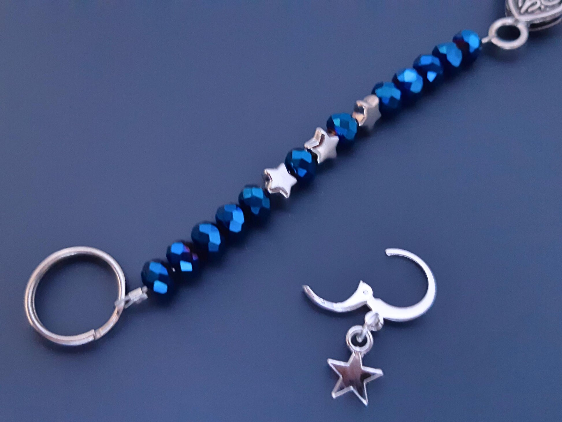 Star Blue Faceted Bead Scissor Fob Stitch Marker Set