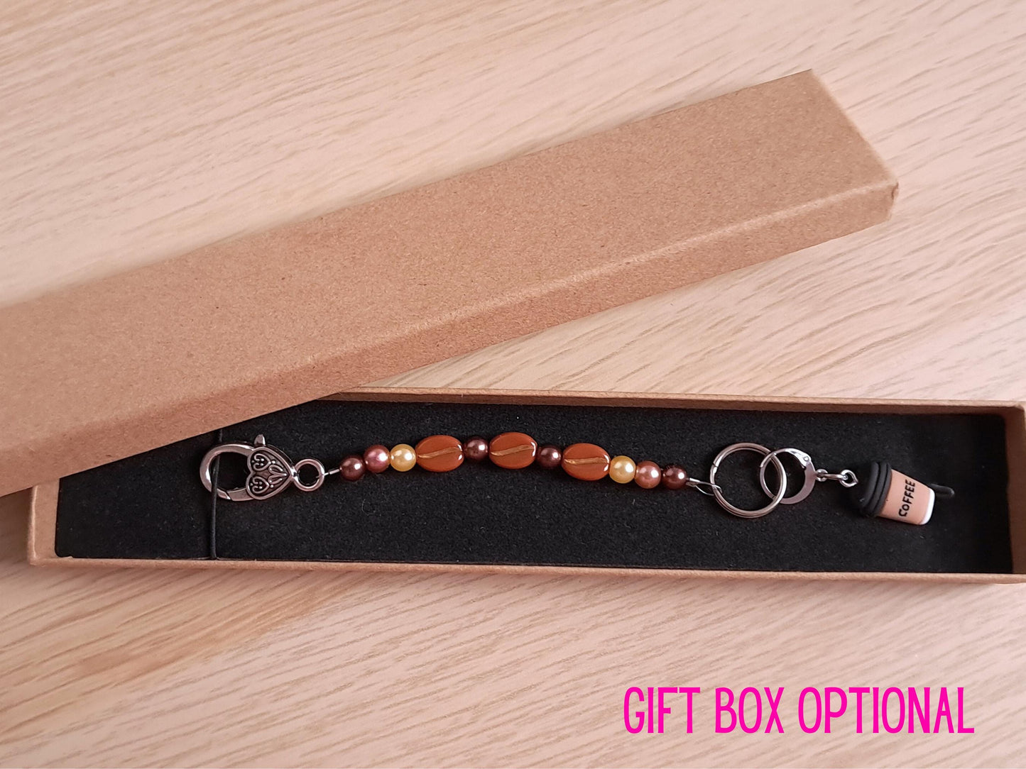 Coffee Cup Coffee Bean Beaded Scissor Fob and Stitch Marker Set