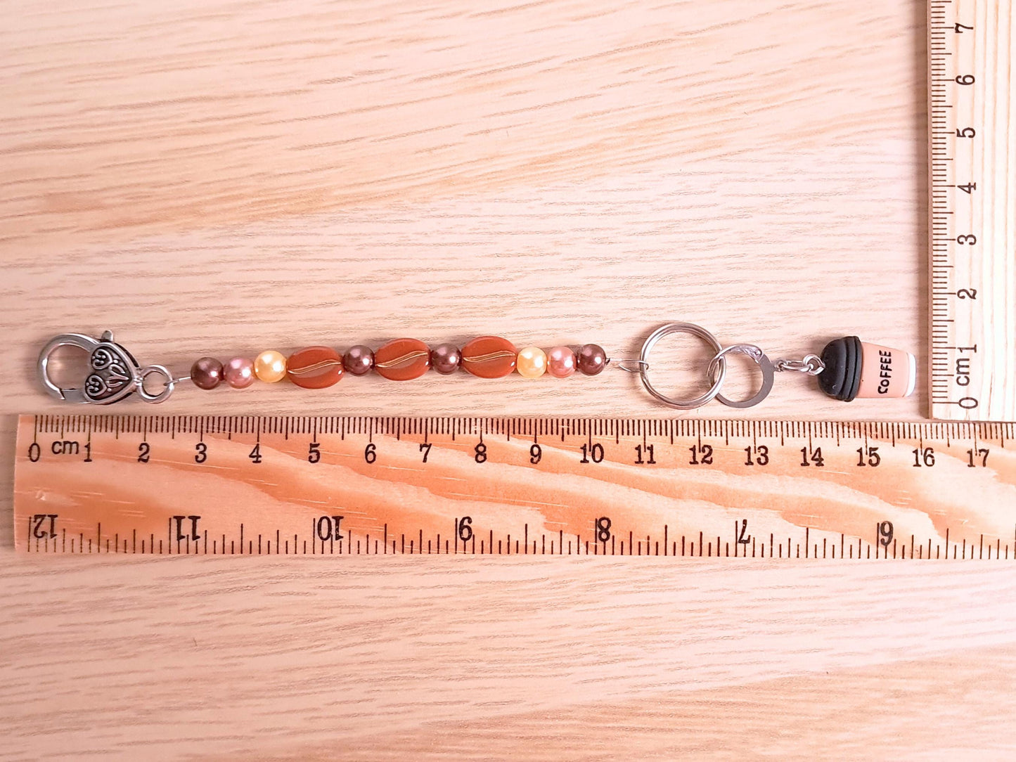 Coffee Cup Coffee Bean Beaded Scissor Fob and Stitch Marker Set