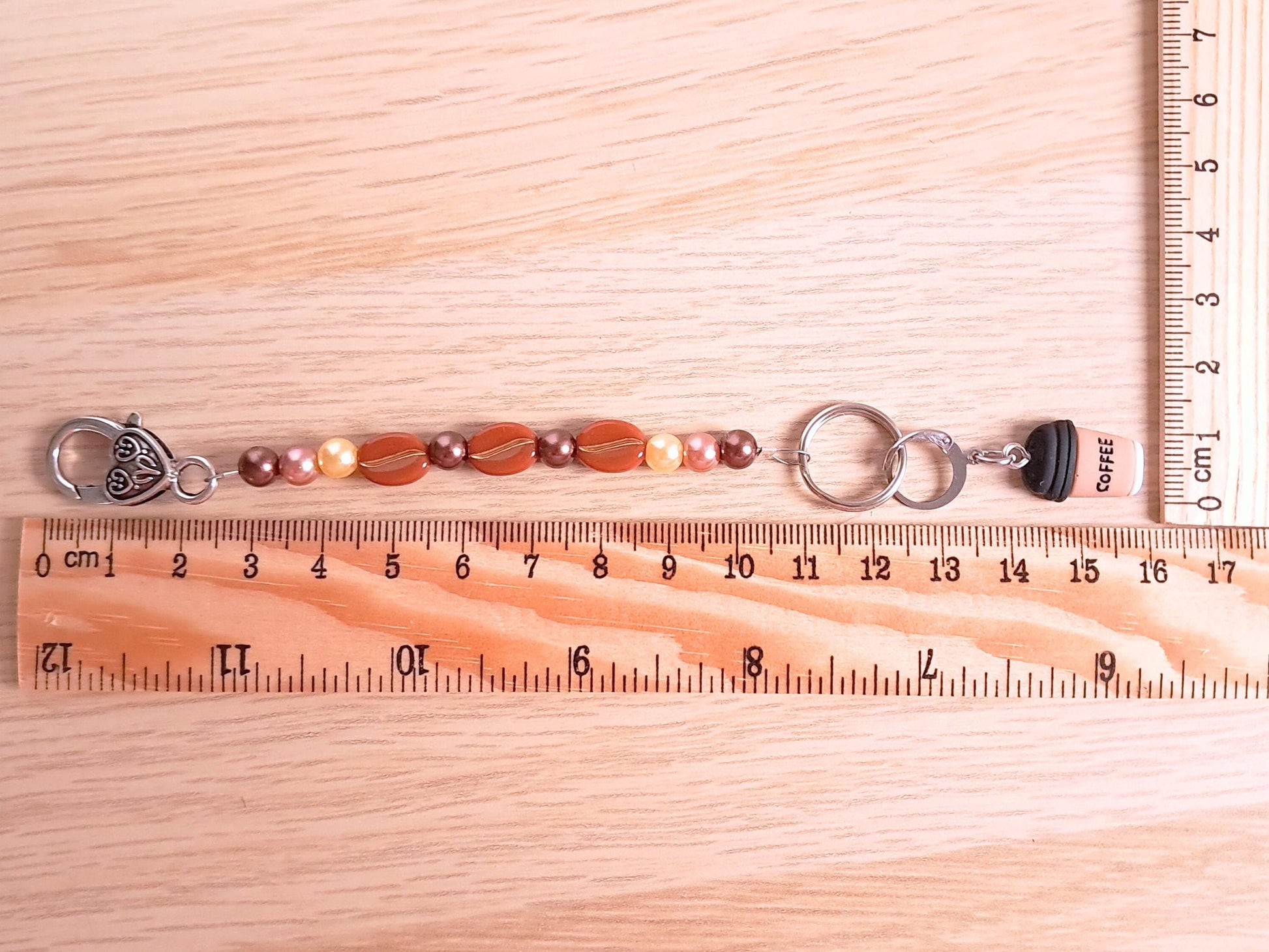Coffee Cup Coffee Bean Beaded Scissor Fob and Stitch Marker Set