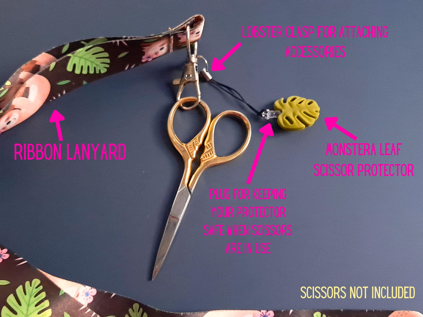 Sloth And Monstera Leaf Lanyard Scissor Protector Set