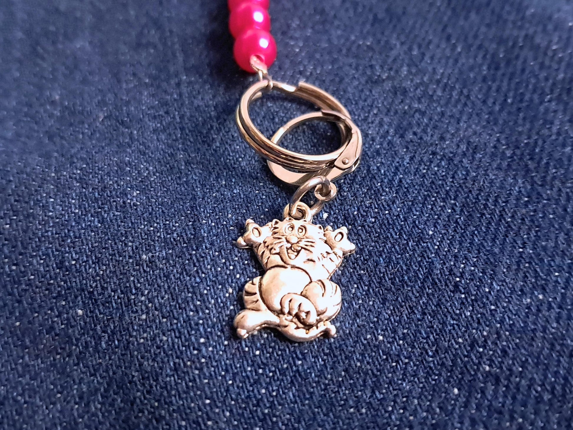 Pink Cat Scissor Fob And Stitch Marker Set