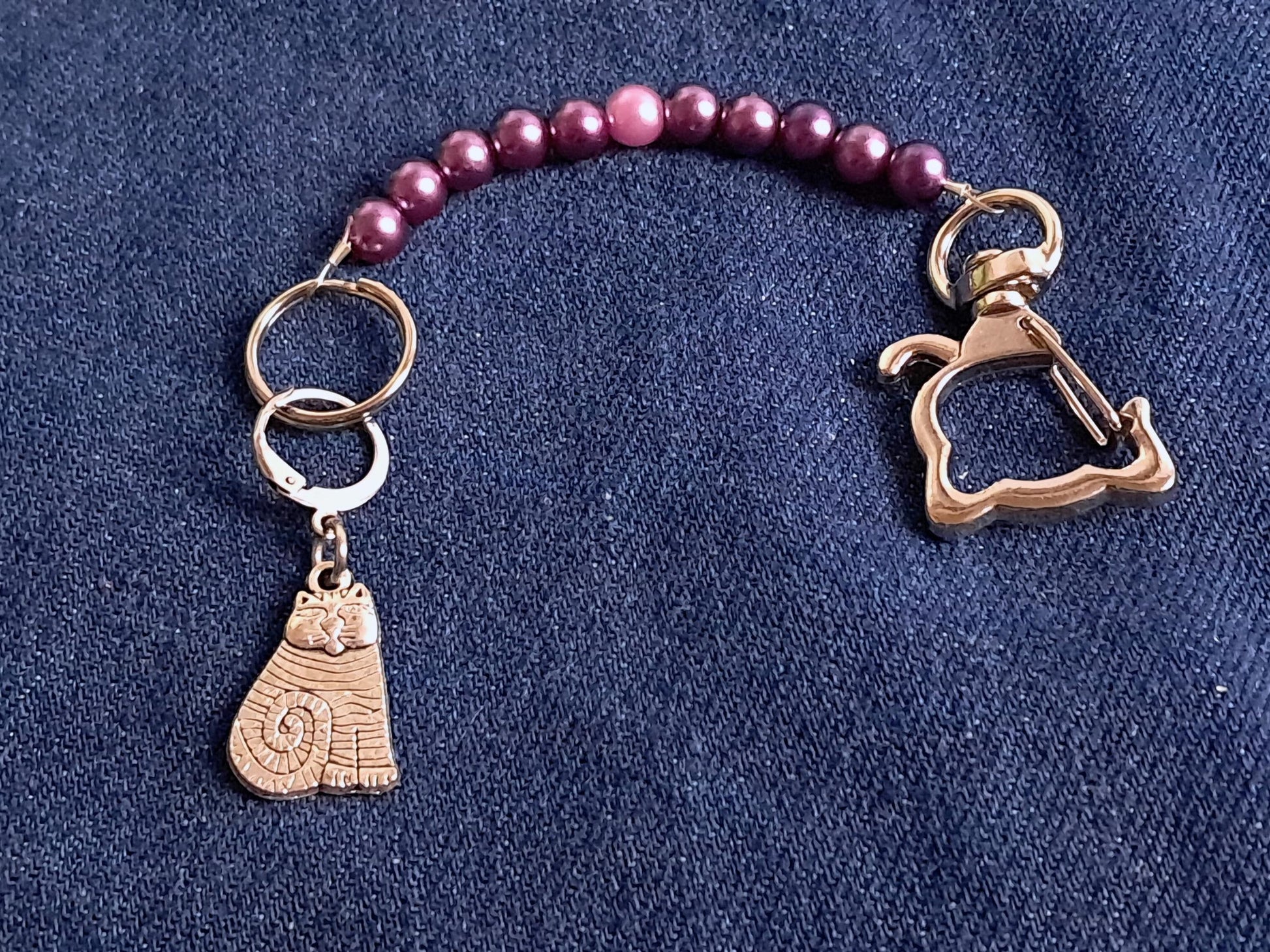 Purple Cat Scissor Fob And Stitch Marker Set