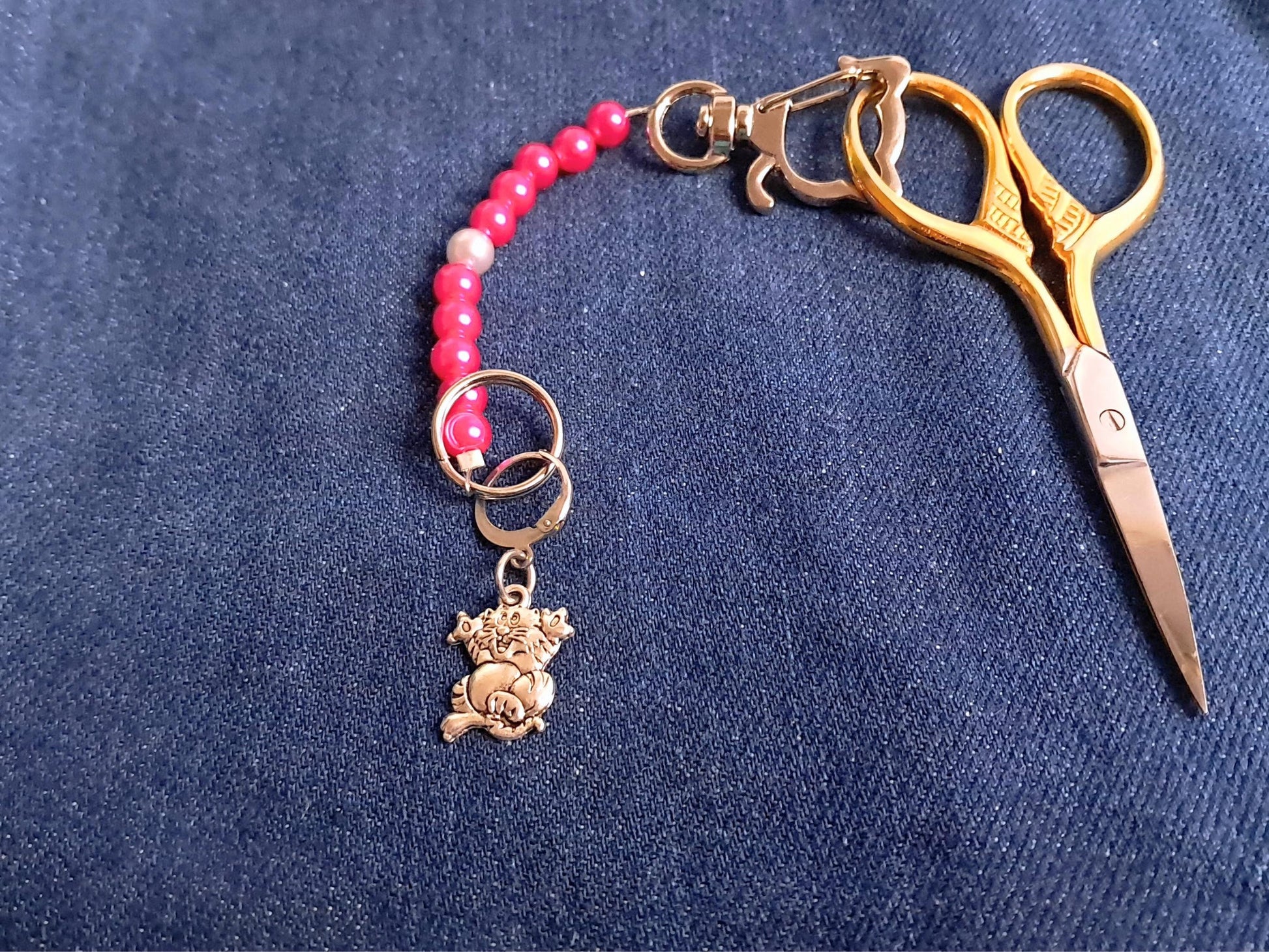 Pink Cat Scissor Fob And Stitch Marker Set