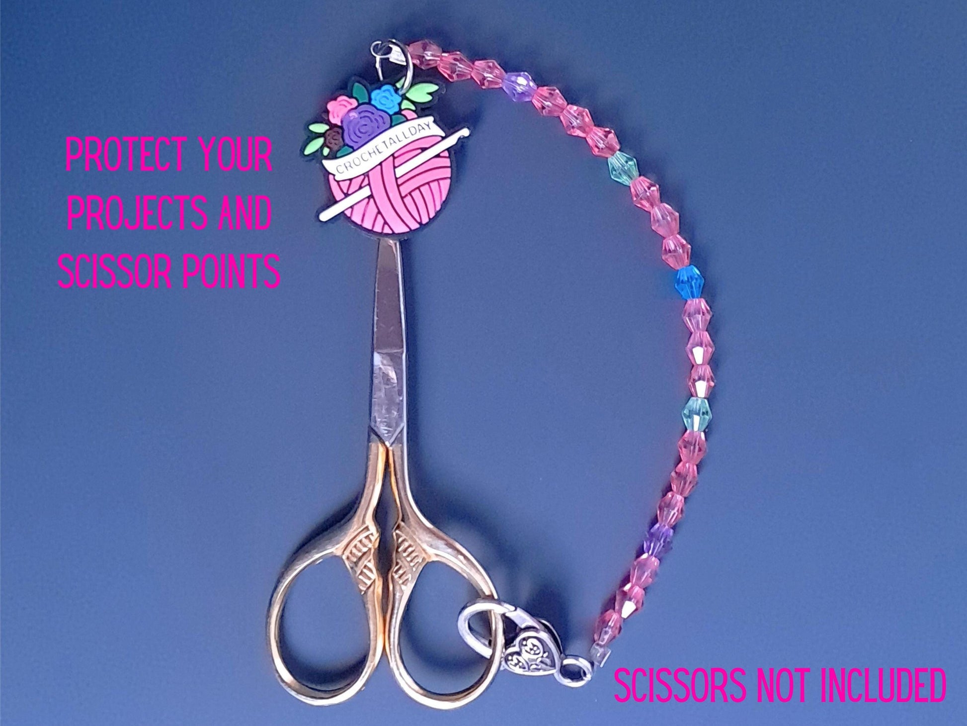 Crochet All Day Yarn ball Scissor Fob with Protection Bead