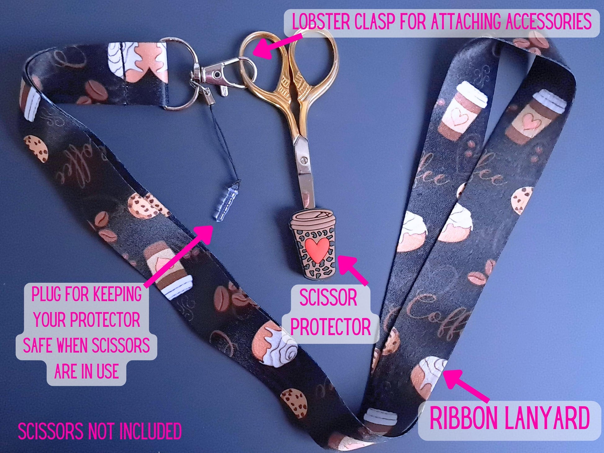 Coffee And Cake Lanyard Scissor Protector Set
