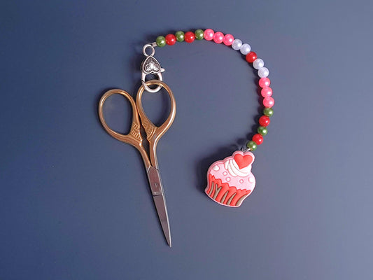 Strawberry Cupcake Scissor Fob with Protection Bead