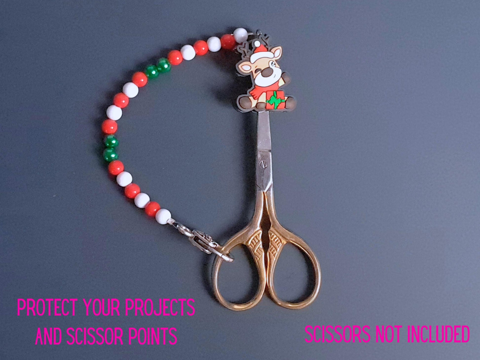 Christmas Reindeer Scissor Fob with Protection Bead
