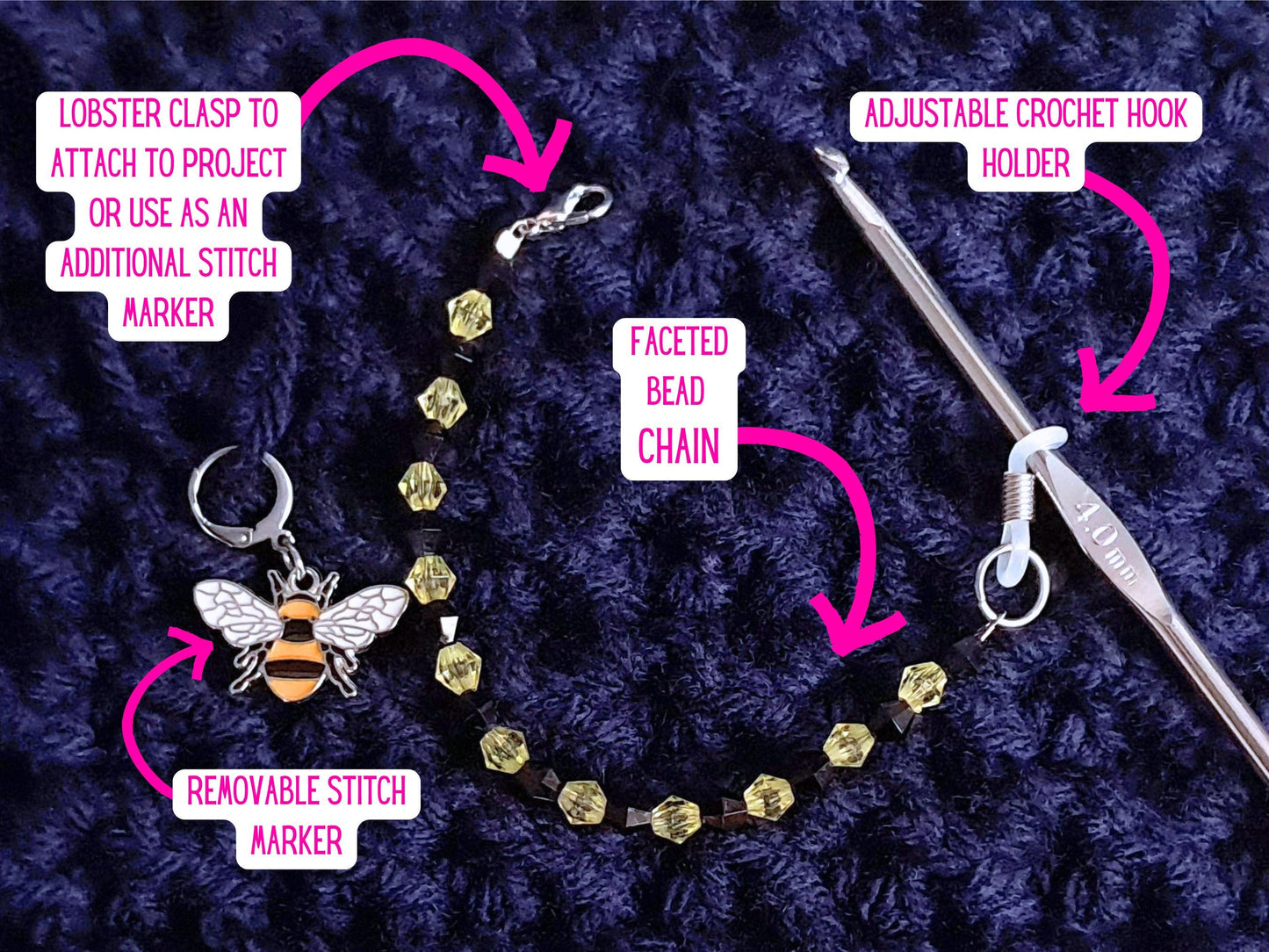 Bee Crochet Hook Keeper Stitch Marker Set