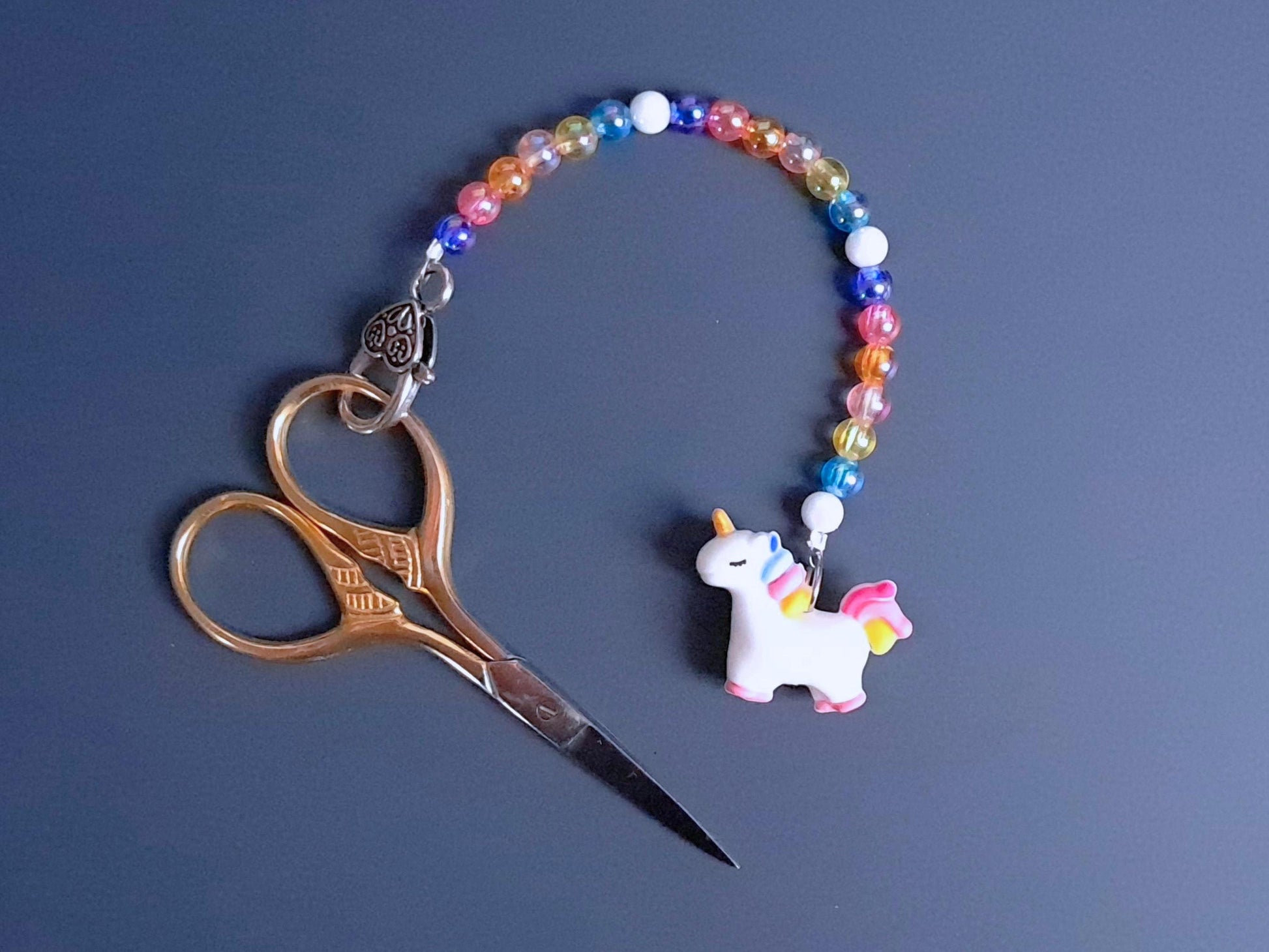 Rainbow Unicorn Scissor Fob with Protection Bead