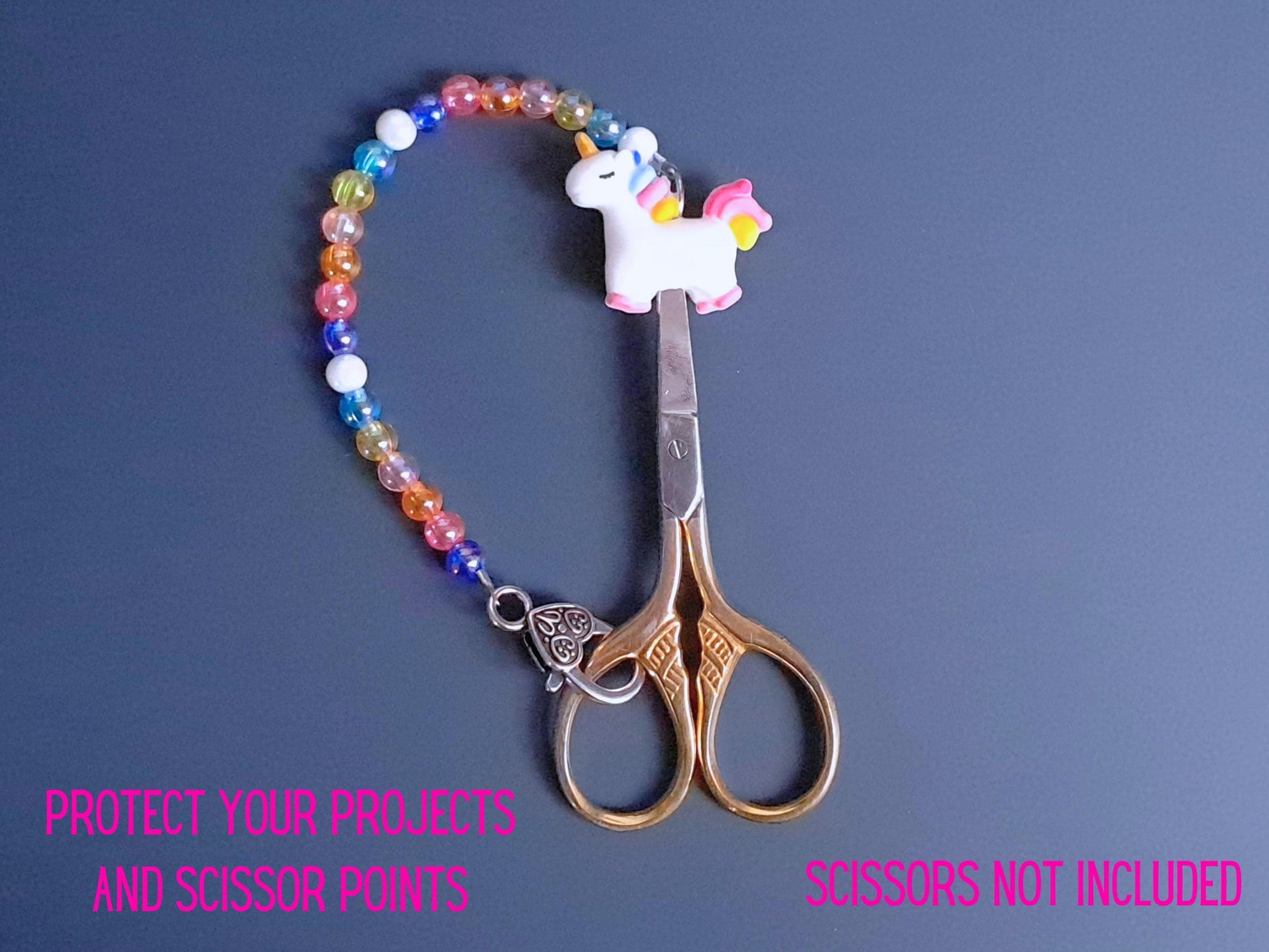 Rainbow Unicorn Scissor Fob with Protection Bead