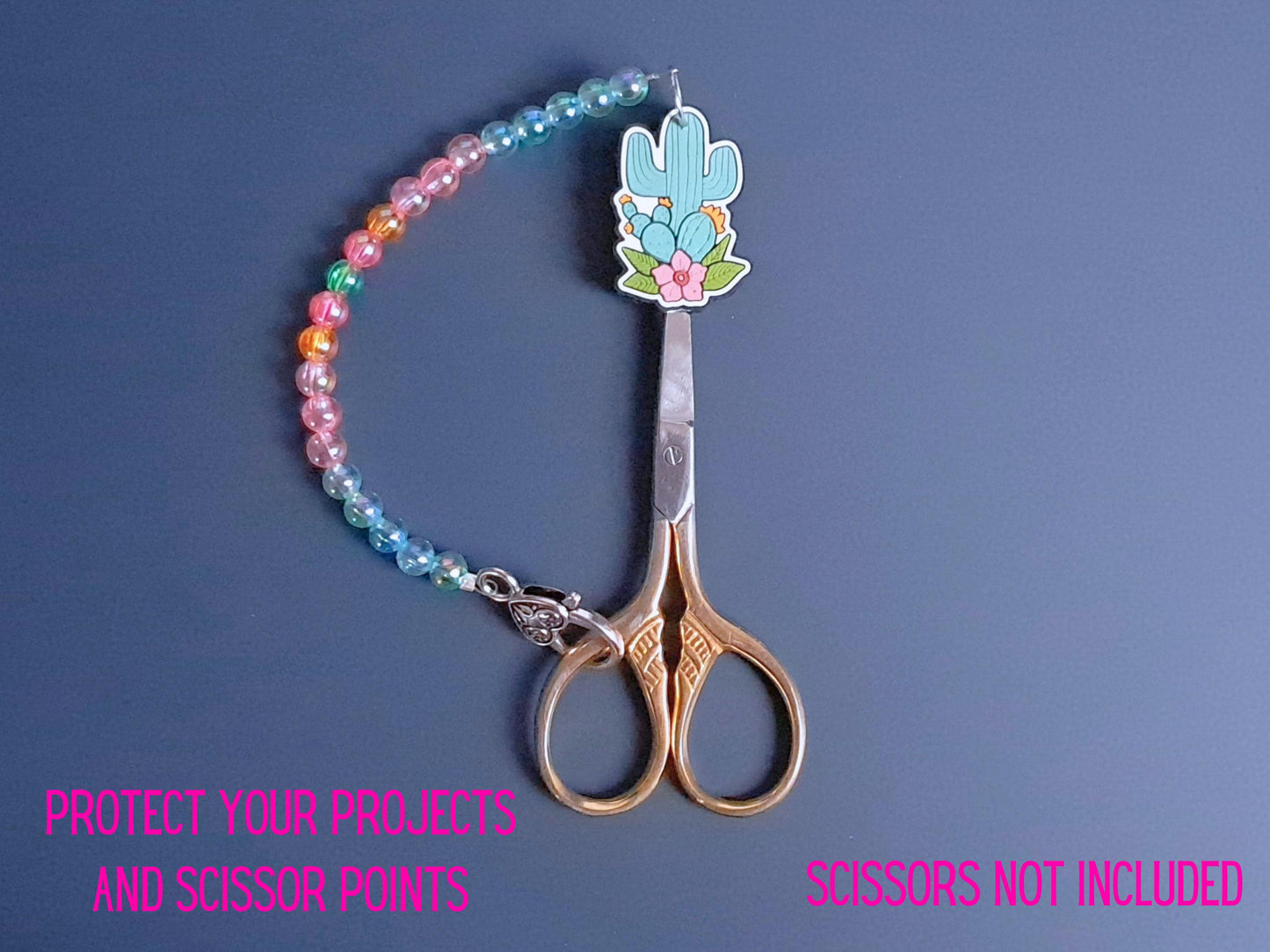 Flowering Cactus Scissor Fob with Protection Bead, Scissor Keeper, Embroidery Sewing Crochet Knitting Notion, Project Bag, Crafter Gift