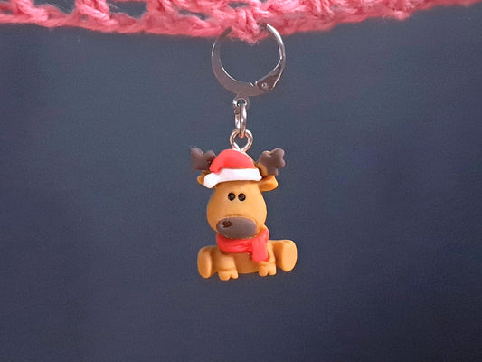 Reindeer In Santa Hat Stitch Marker