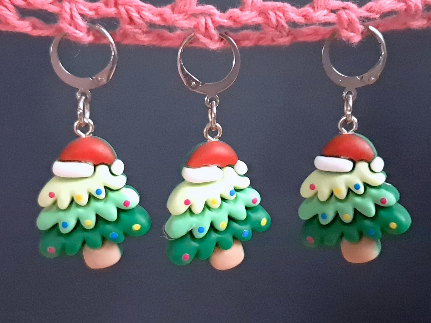 Christmas Tree With Santa Hat Stitch Marker