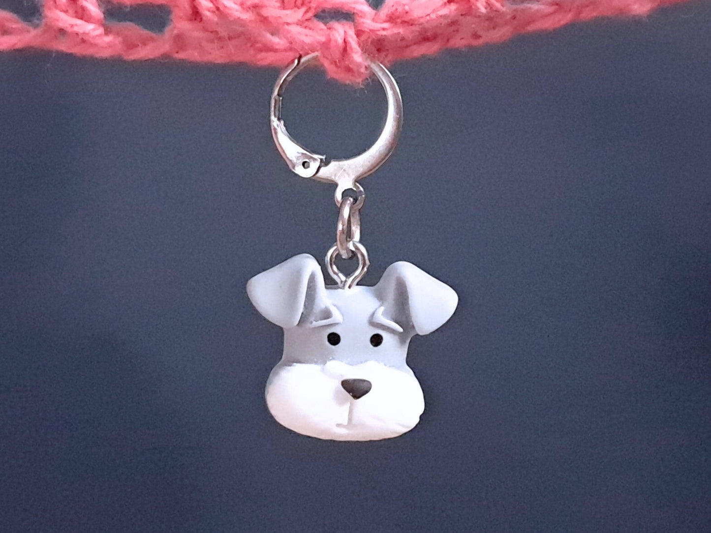 Grey Terrier Dog Stitch Marker, Silver Plated, Leverback, Snag Free Crochet Notion, Progress Keeper, Crochet Knitting Row Holder Gift