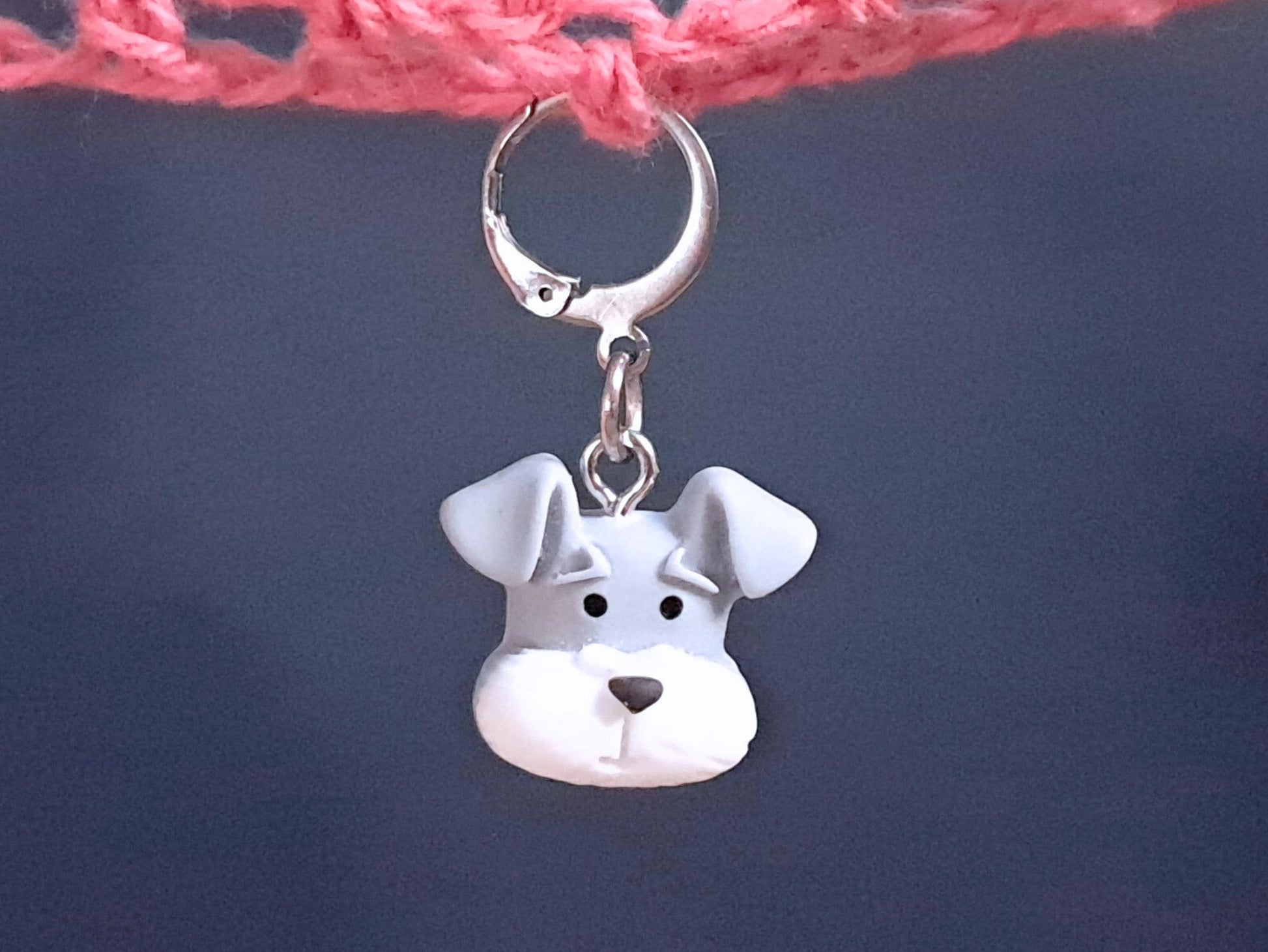 Grey Terrier Dog Stitch Marker, Silver Plated, Leverback, Snag Free Crochet Notion, Progress Keeper, Crochet Knitting Row Holder Gift
