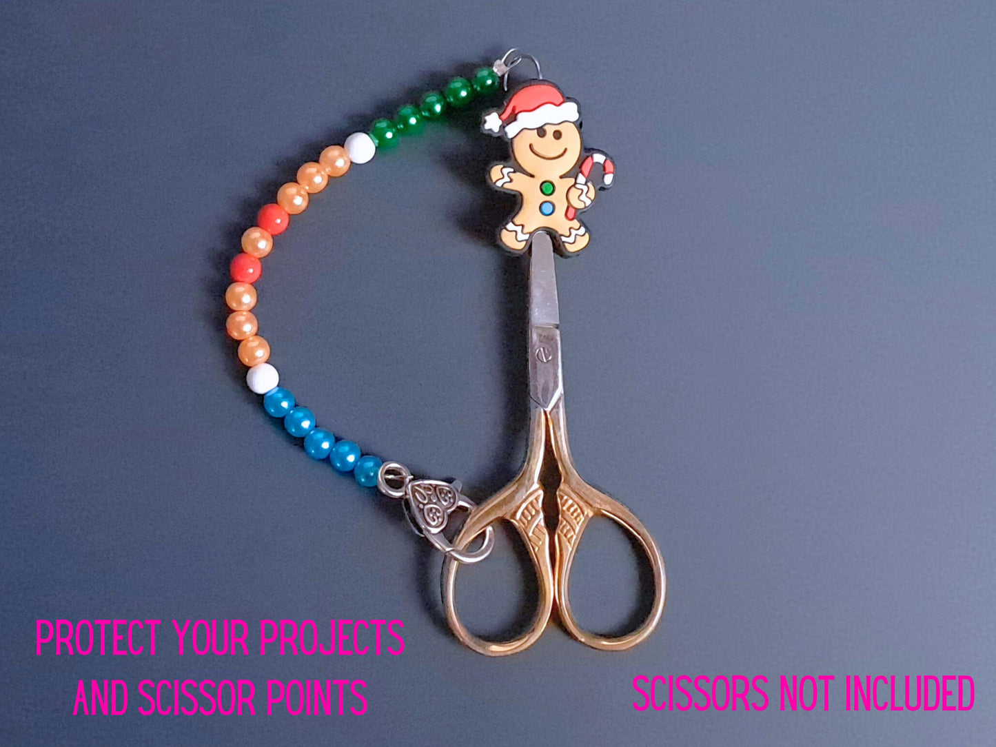 Christmas Gingerbread Man Scissor Fob with Protection Bead