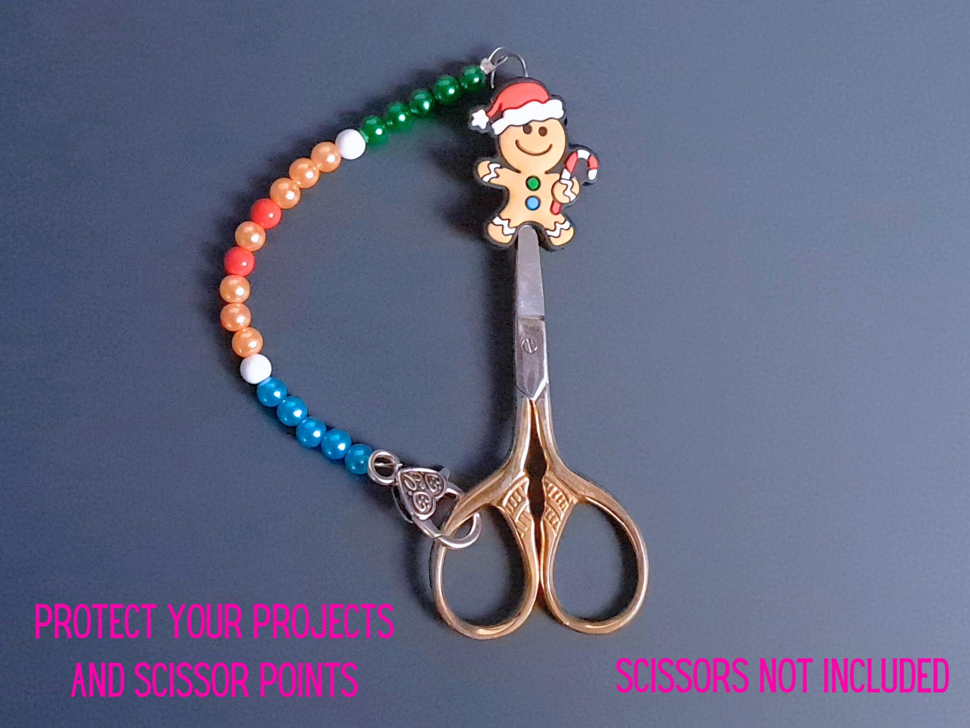 Christmas Gingerbread Man Scissor Fob with Protection Bead