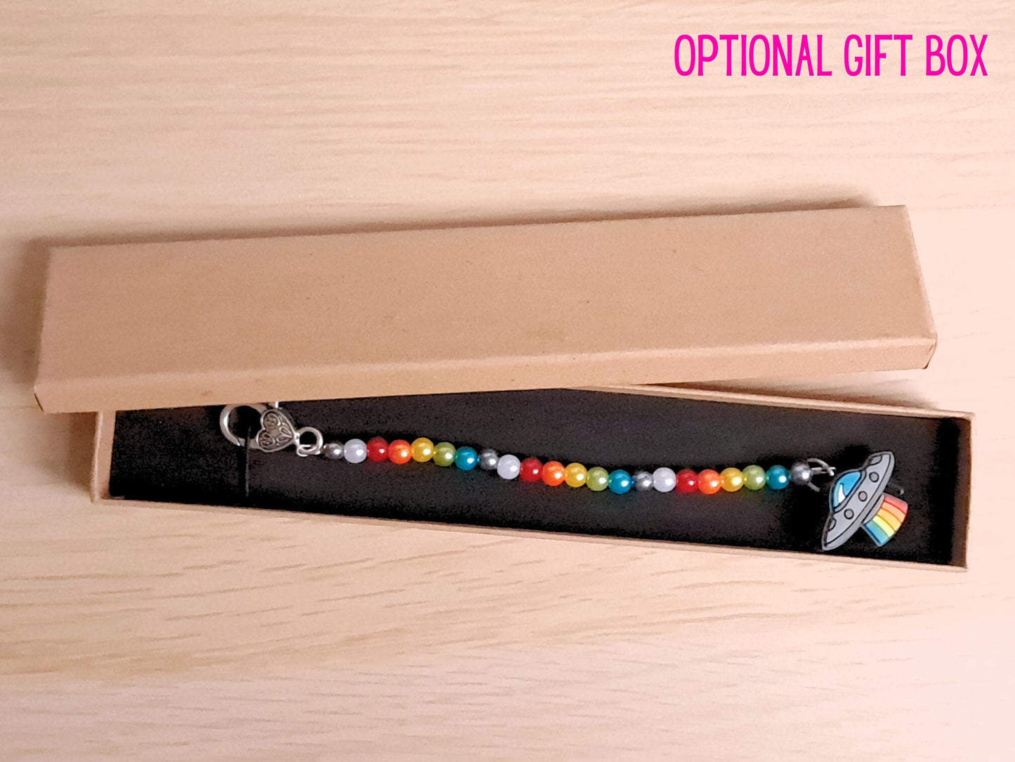 Rainbow Spaceship Scissor Fob with Protection Bead
