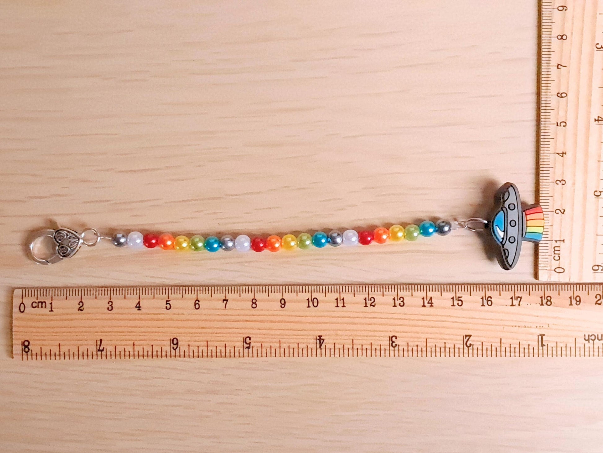Rainbow Spaceship Scissor Fob with Protection Bead